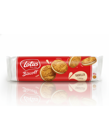 Galletas Lotus Biscoff rellenas de crema de vainilla.